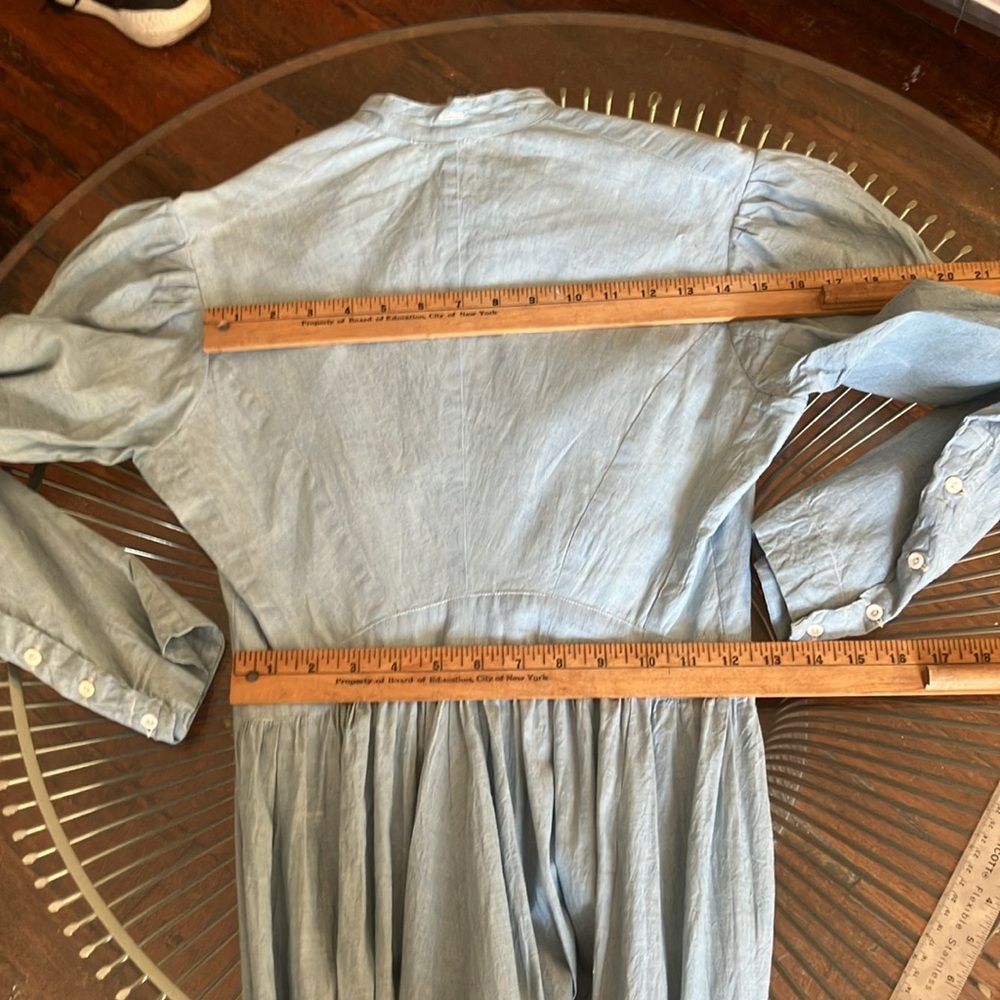 Dead stock antique blue cotton chambray long sleeve prairie dress size XS - Picture 13 of 16